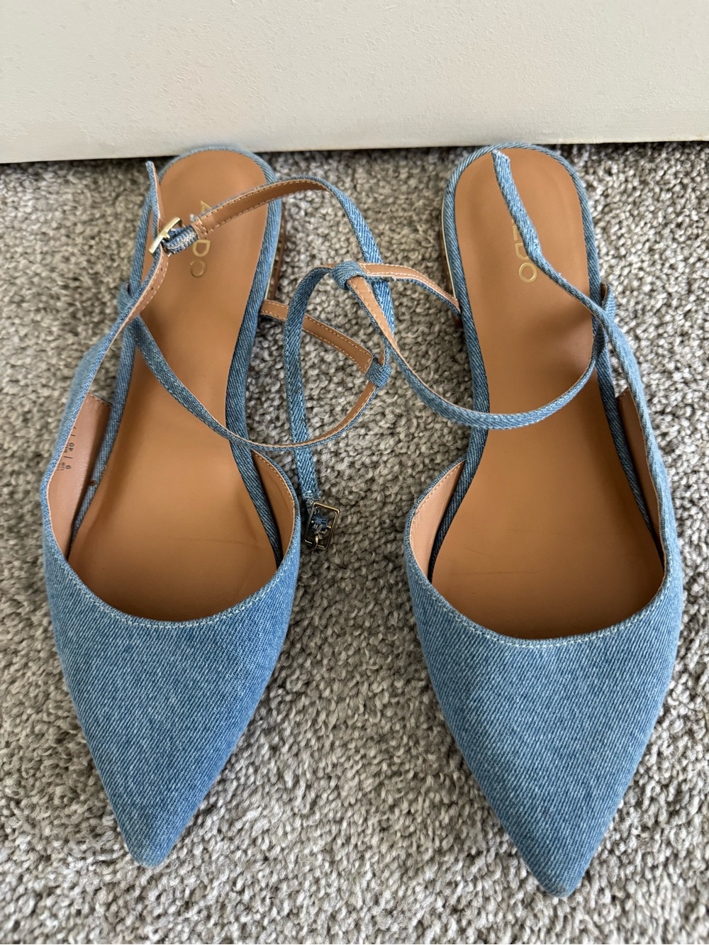 Aldo Denim Pointed Slingback Flats - Light Blue